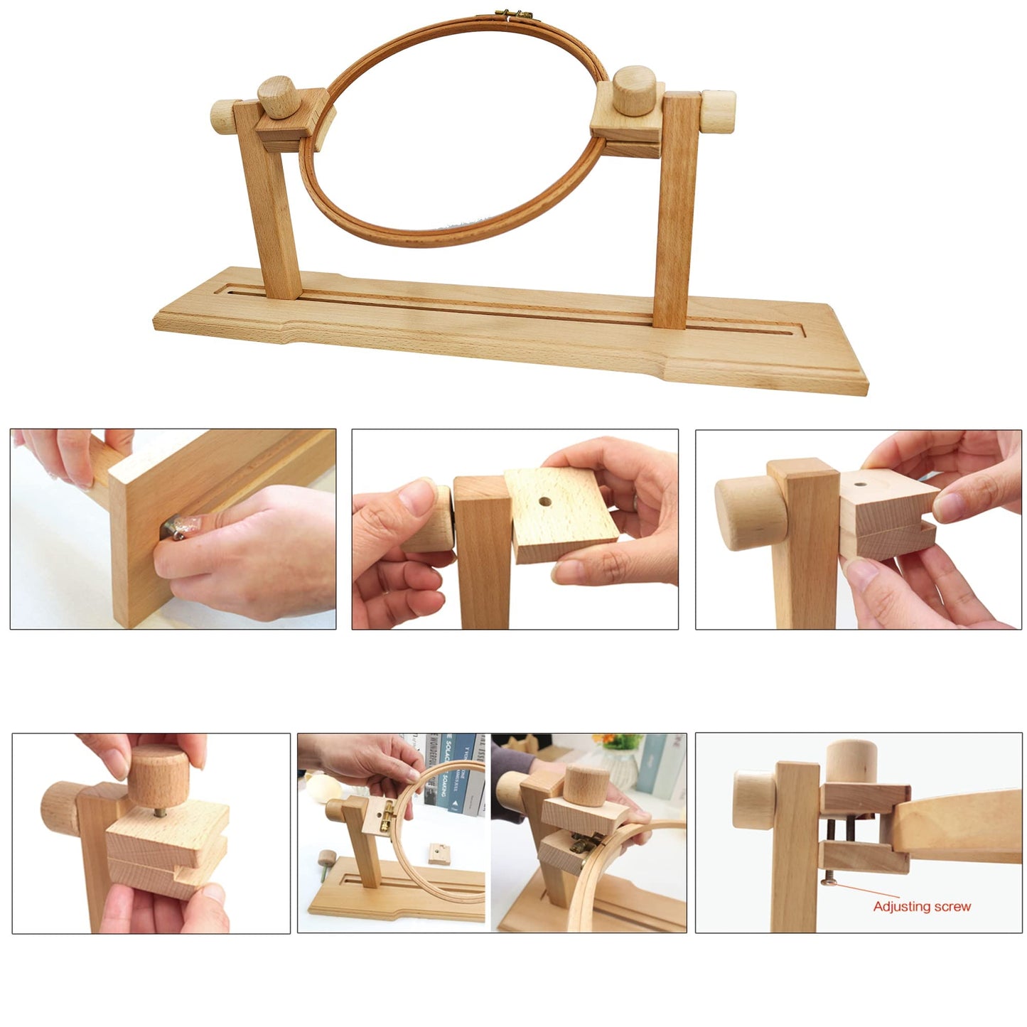 Adjustable Embroidery Hoop Stand, guofa Wooden Cross Stitch Stand Holder for DIY Craft Sewing, Easy Operation Lifesaver Embroidery Supplies