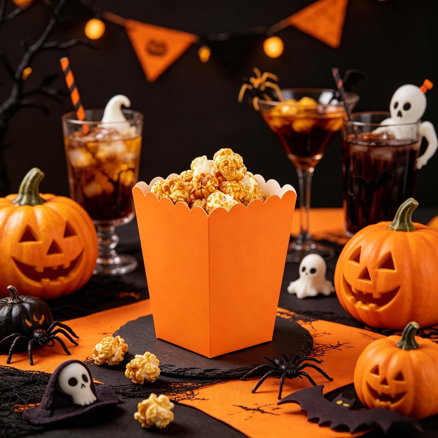 AimtoHome Orange Popcorn Boxes 24 Pack, 4.1" Disposable Snack Containers for Movie Night, Birthday Party Favors, Carnival Concession Supplies