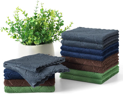 12 Pack 10 10 inches, Homaxy Kitchen Dish Cloths, Super Soft and Absorbent Coral Velvet Dish Towels, Nonstick Oil Fast