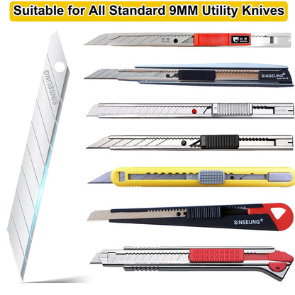 SINSEUNG Utility Knife Blades 30 Degree 9mm 100PCS Box Cutter Snap Off Blades Carbon Steel Razor Refills for Window Tinting, Vinyl Wrap, PPF (S301)