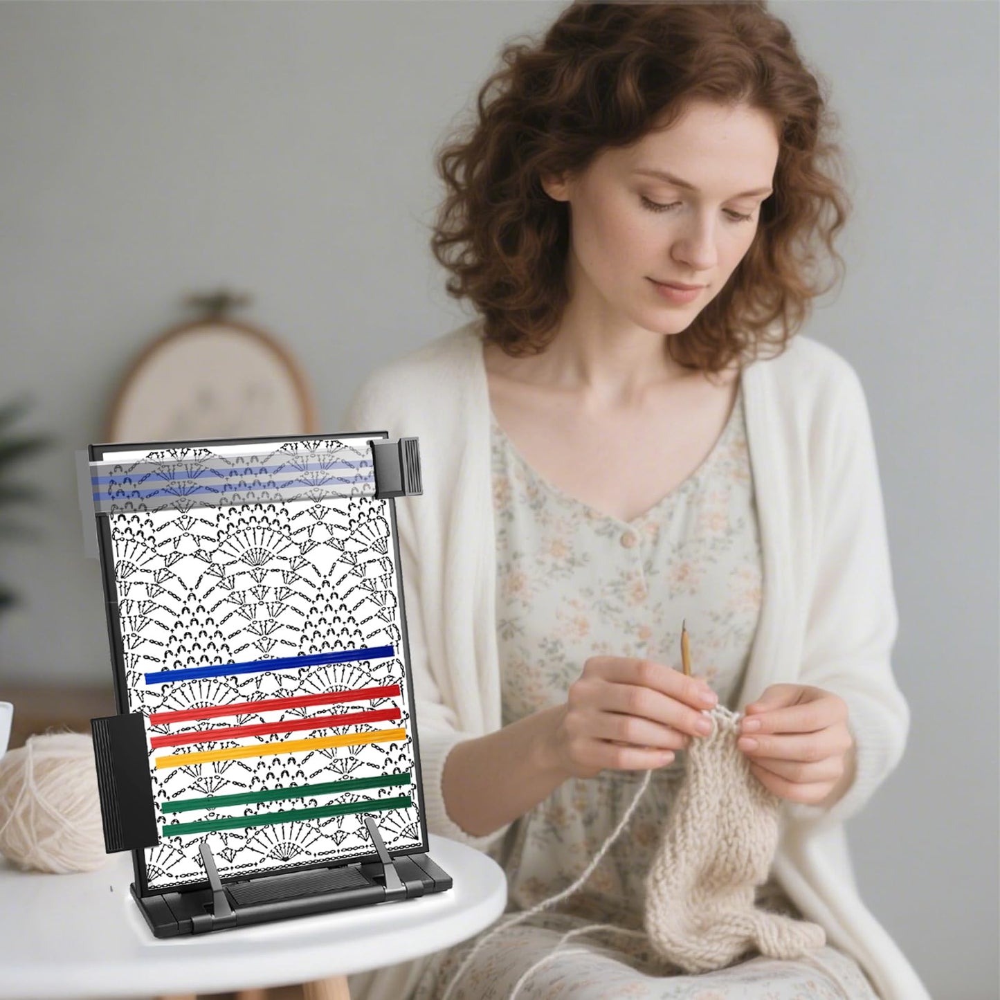 bositigo Knitting Pattern Holder with 6Pcs Replacement Colorful Magnets, Cross Stitch Supplies & Knitting Accessories, 13.78 x 8.27 Inch Chart Keeper for Crochet, Cross Stitch & Craft Patterns