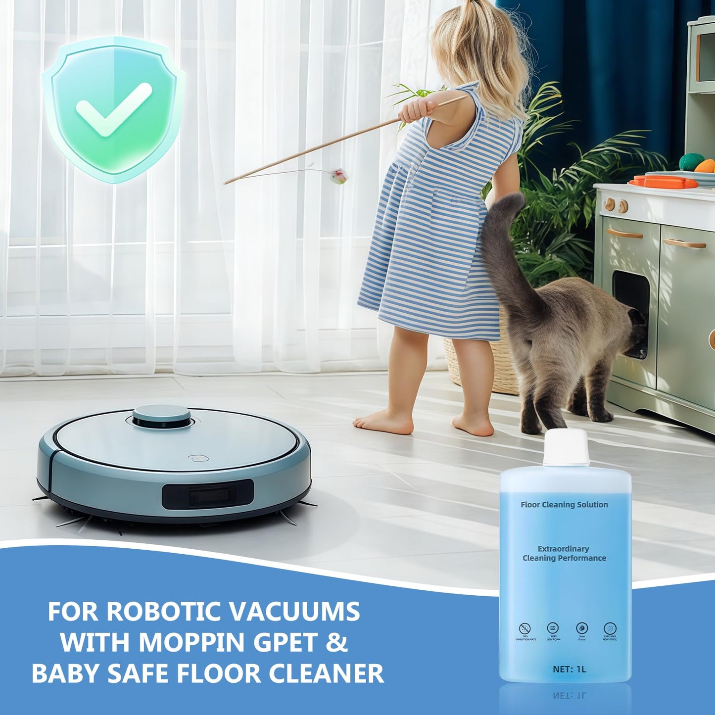Floor Cleaning Solution Compatible With Roborock Robot Vacuum And Mop Cleaner， Deep Cleans For Multiple Hard Floors, for Robot & Wet Dry Vacuums Mopping Floor Cleaners Solution , 33.8 Fl. OZ(1 Bottle)