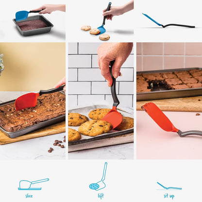 Dreamfarm Mini Chopula 3-In-1 Kitchen Spatula, Super Flexible Sit-Up Flipping, Chopping, & Serving, Classic Blue