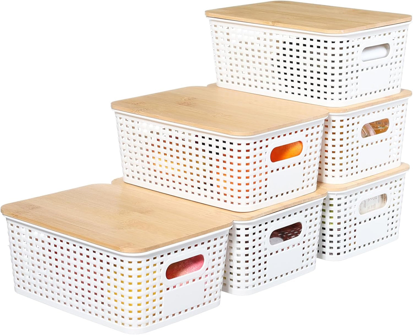 PENGKE 6 Pack Plastic Storage Bins with Lid, Stackable Organizing Container Baskets for Shelves, Drawers, and Office