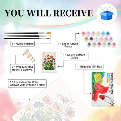 Camocin Framed Paint by Numbers Kit for Adults, Flowers Paint by Numbers with Frame, Floral Acrylic Adult Painting by Number Kits on Canvas Framed for Gift Home Wall Decor 12 x 16 Inch