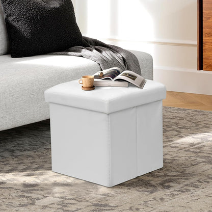 15 Inch Athena Collection Leather Square Ottoman with Storage, Small Storage Ottoman, Multipurpose Footstool Foot Rest