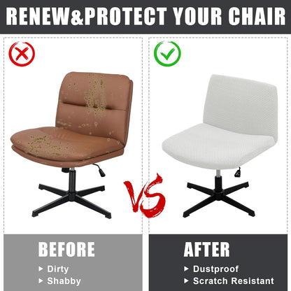 ele ELEOPTION Stretch Armless Chair Cover, White Weave Protector for Office Desk Chair, Home Furniture Slipcover
