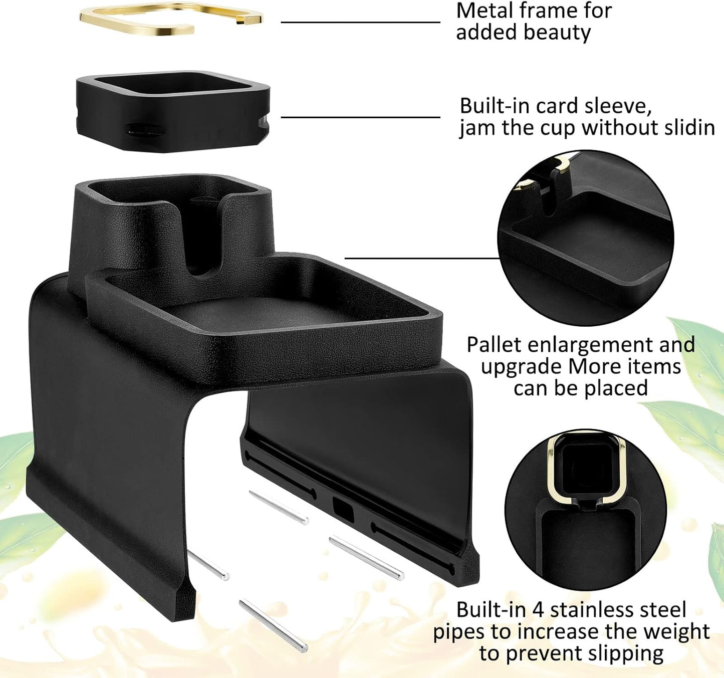 Tessco 2 Pack Couch Cup Holder, Anti Slip Recliner Table Tray for Couch Armrest, Black