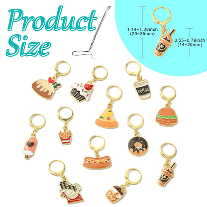Stiesy 24 Pcs 12 Style Crochet Stitch Markers Enamel Imitation Food Charms Cute Yarn Stitch Markers Cup Cake Bread Coffee Shape Locking Stitch Markers Charms for Crocheting Quilting Jewelry Making