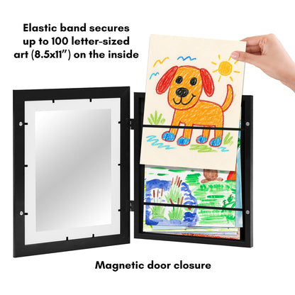 Americanflat Kids Artwork Frame Changeable (Black) - Magnetic Door Holds 100 Art Pieces - 8.5x11 Letter Size Display with Mat or 10x12.5 Without Mat - My Mini Masterpiece