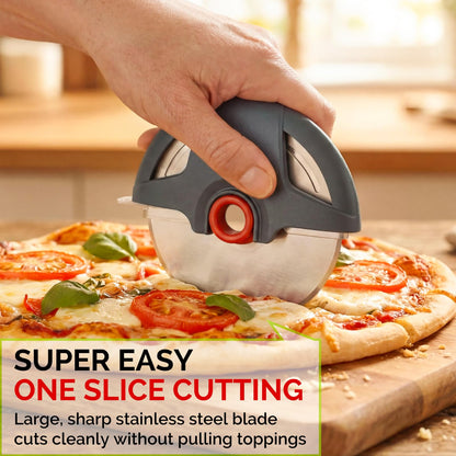 UHIYEE Palm-Grip Pizza Cutter Wheel with Protective Blade Guard, 4.3" Detachable Stainless Steel Pizza Slicer for Deep Dish Crusts, Easy Cleaning, Gray