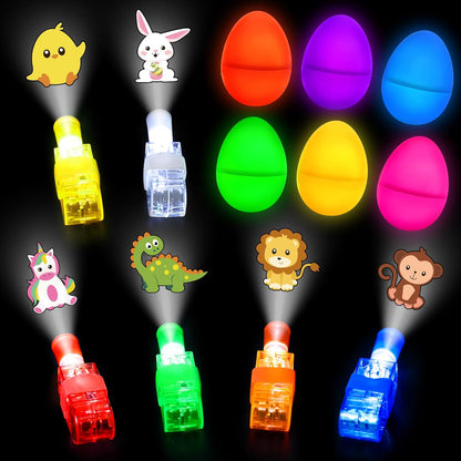 24Pcs Pre filled Easter Eggs with Egg Fillers Finger Lights, Easter Basket Stuffers for Teens Toddler Boys Girls