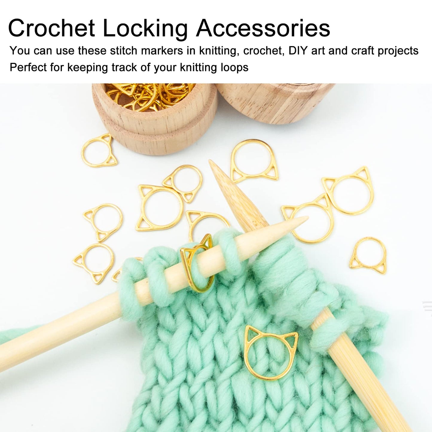 Cat Ear Knitting Stitch Markers, 30Pcs Household Cat Shape Crochet Stitch Markers Gold DIY Handcraft Plating Cute Stitch Marker Rings for Knitting Crochet Craft DIY Jewelry Making
