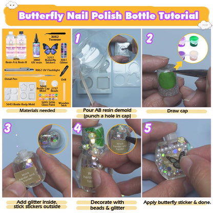 Resin Shaker Bottle Silicone Mold Nail Polish Set of 10 with Manual