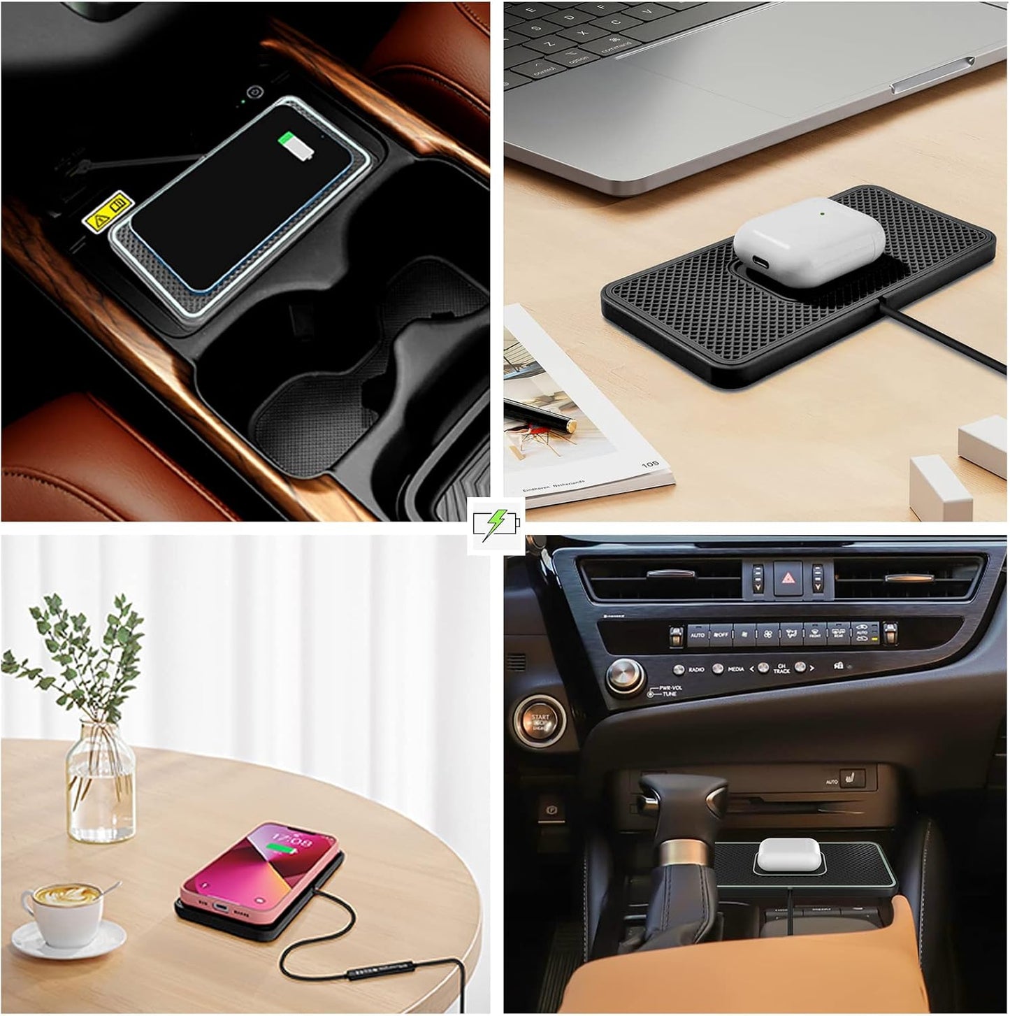 Wireless Charger Car Charging pad,SANMIDO Fast Wireless Phone Charger Cell Phone Non Slip Cordless Charging mat Compatible with iPhone 11/12/12/14/15 Galaxy S21/S22/S23/24 NOTE10 (C1P)