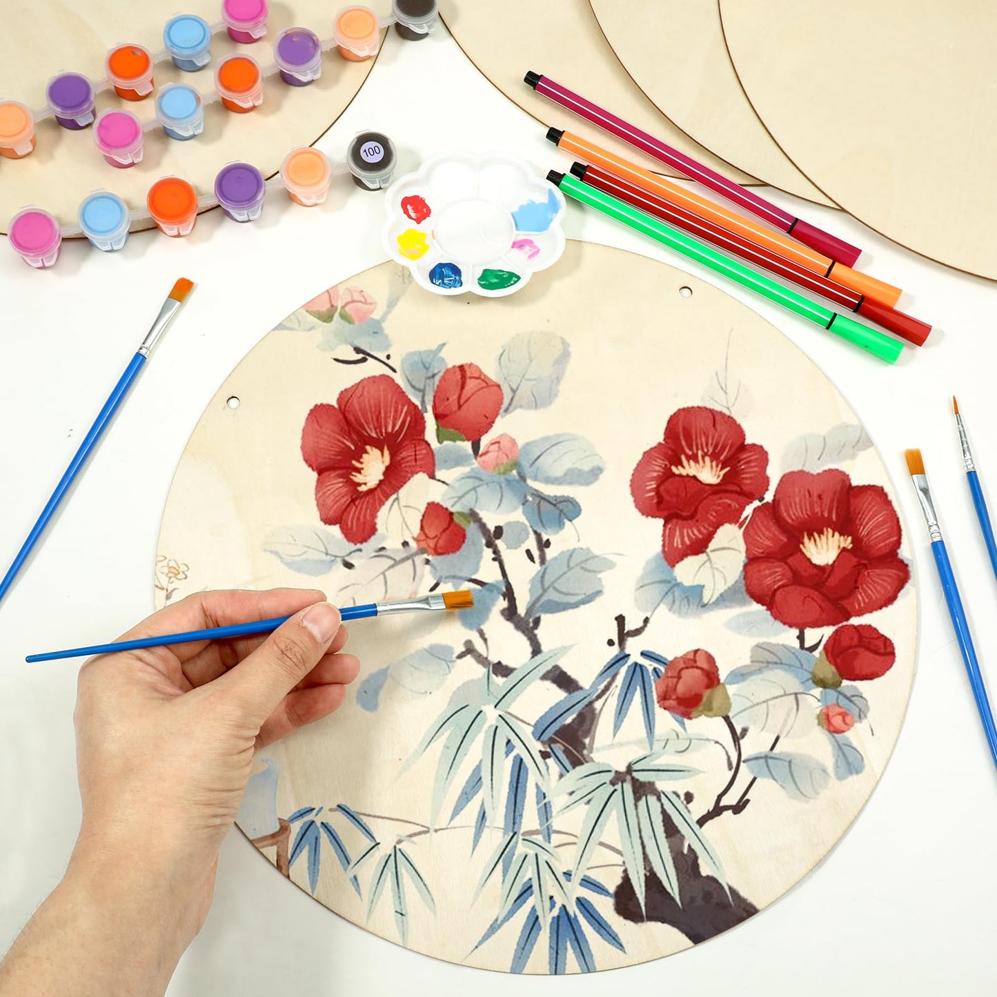 Ptwola 20 Pcs Wood Circles Board 12 Inch Unfinished Blank Wooden Door Hanger Sign Rounds Particle Board for DIY Crafts Painting Staining Coasters Making Decor Home Door Design Decorations Wood Burning