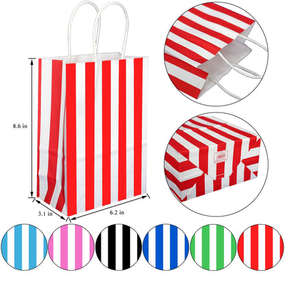 ADIDO EVA 25 PCS Black and White Striped Gift Bags Small Kraft Paper Bags with Handles for Party Favor (6.2 x 3.1 x 8.6 In)