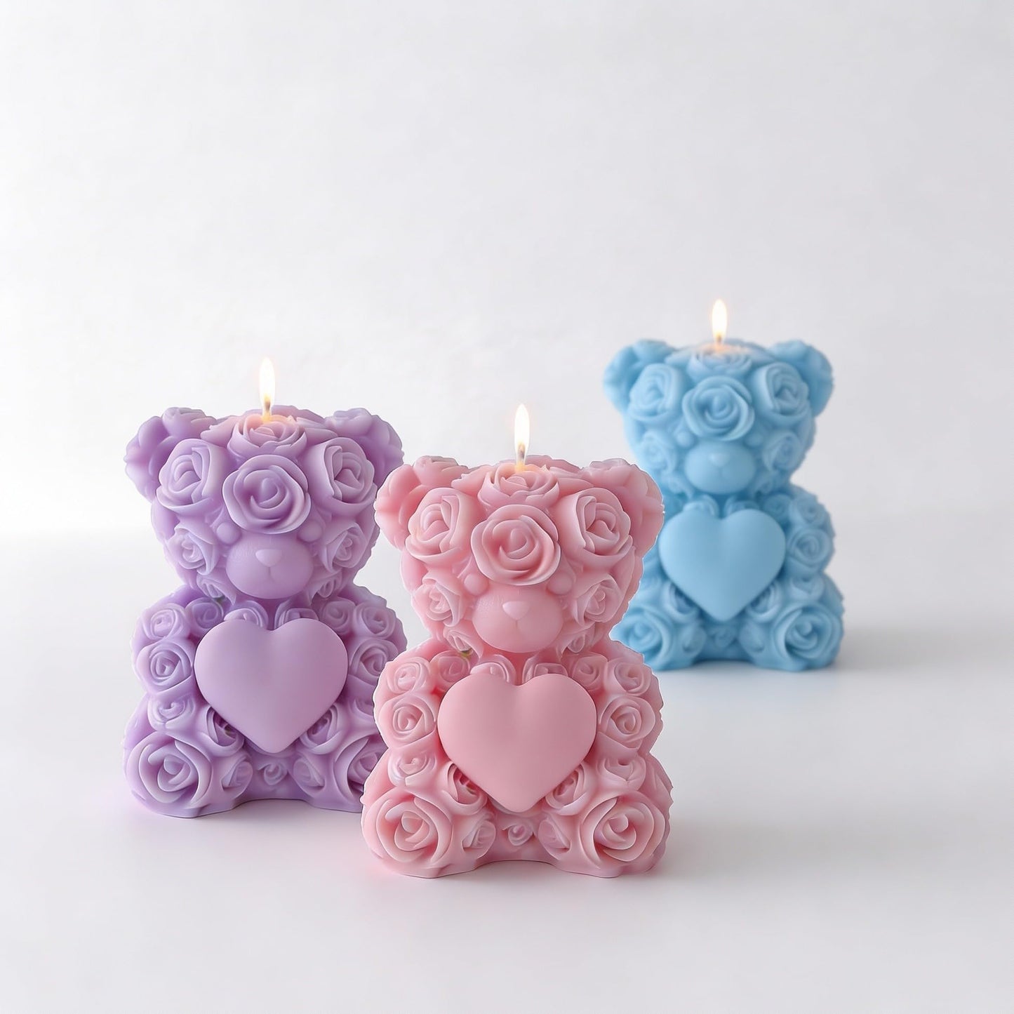 Midnadiy Large Rose Bear Candle Mold,New 3D Teddy Bear Silicone Molds for Candle Making, Resin Casting, Home Decoration,Handmade Soap, Valentine's Day Gift