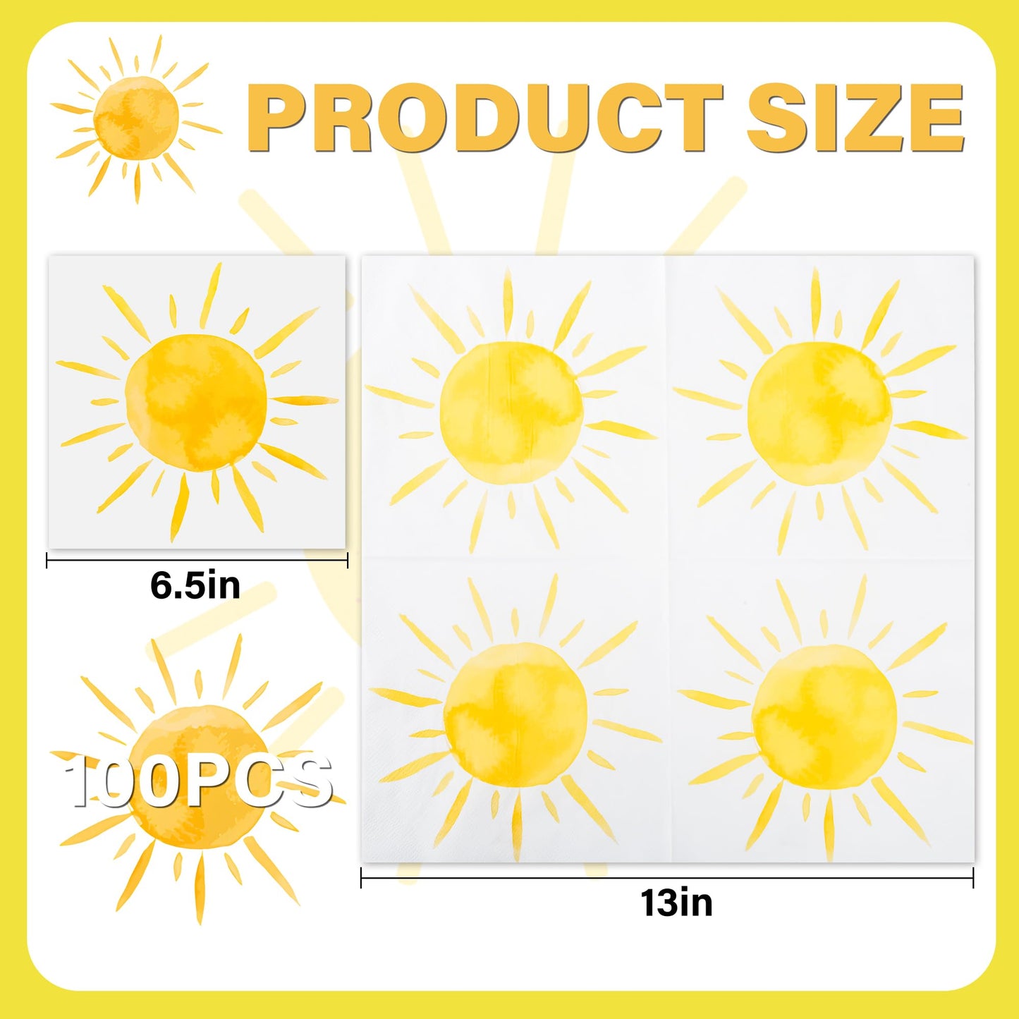 100Pcs Boho Sun Party Napkins First Trip Around The Sun Disposable Paper Napkins Hippie Summer Sunshine 6.5" Luncheon Cocktail Napkin for Birthday Baby Shower Party Supplies