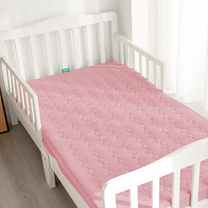 Skiennix Crib Mattress Protector Sheets - Waterproof Quilted Pad Cover for Baby & Toddler | Grey & Pink, 52” x 28”