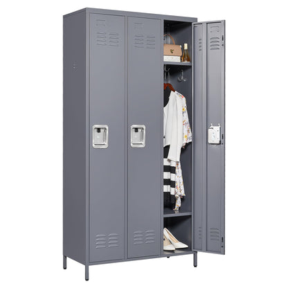 IKIMI Metal Locker 3 Doors Storage Lockers for Employee,72" Tall Locker Cabinet with Shelves and Hooks Steel Sports Staff Locker for Office School Office Gym Home Bedroom Garage