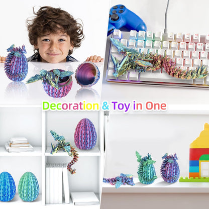 LIVOND 3D Printed Dragon Egg - Crystal Dragon Articulated Fidget Toys for Home Office Decor - Stocking Stuffer, Easter