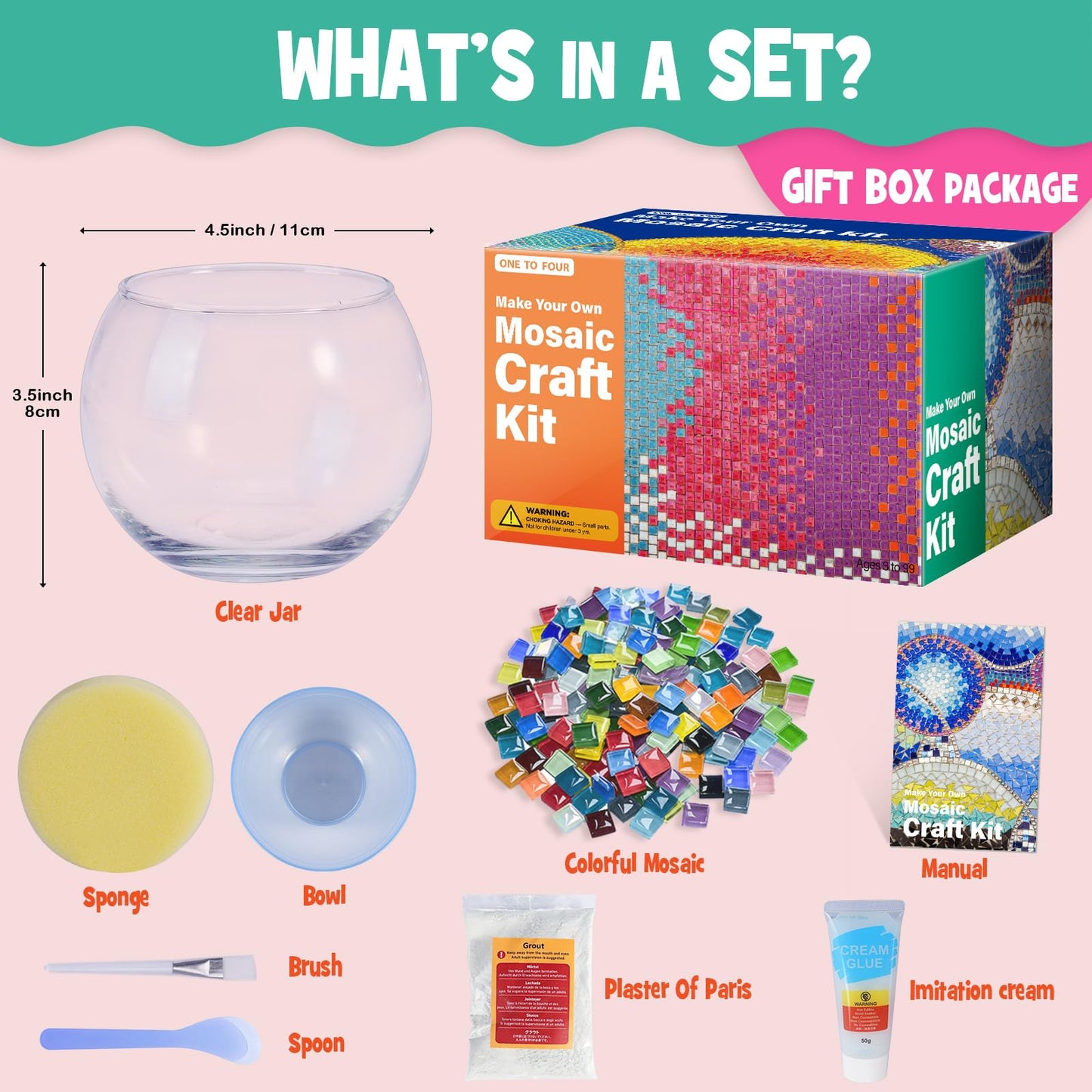 Glass Mosaic Candle Holder Kit - DIY Mosaic Kits for Adults & Crafts for Girls 8-12 - Arts and Crafts for Kids, Tealight Candle Holder for Home Decor, Birthday Gifts for Kids Ages 6 7 8-12