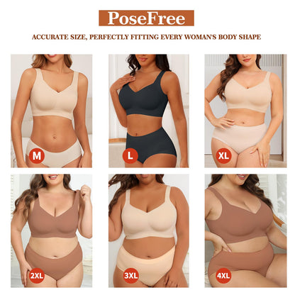 PoseFree Womens Bras No Underwire Full Support Back Fat Smoothing Bralette Wireless Push Up Plus Size Sports Bra (Nude,L)