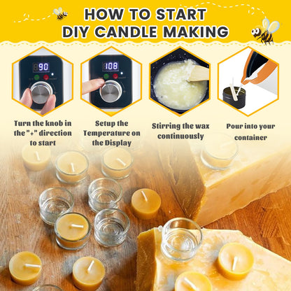 Ksedcon Beeswax for Candle Making Kit, 5lb Beeswax to Make Candles Include Bees Wax with Digital Wax Melter, Candle Wicks, Stickers, Candle Making Kit for Adults
