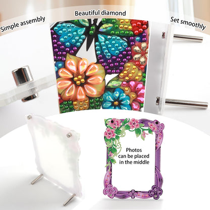 5D Diamond Art Painting Kits Photo Frames with Stand, Flowers Diamond Art Kits Photo Frame Desktop, 5D Special Shape Crystal Rhinestones Diamond Art Kits for Home Living Room Office Table Top Decor