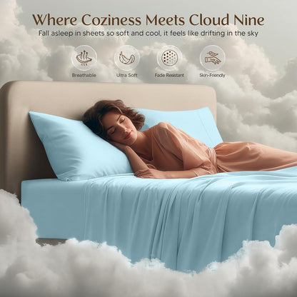 Utopia Bedding King Size Sheet Set - Soft, Breathable Microfiber | 4-Piece in Ice Blue, Oeko Tex Certified