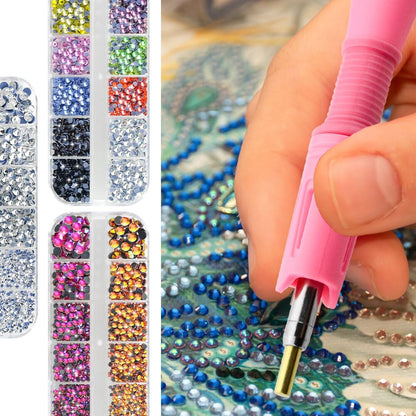 XINMEIWEN Bedazzler Kit with Rhinestones,Hot Fix Applicator Tool, Diamond Painting Pen, 7 Different Sizes Tips,Tweezers and Brush Cleaning Kit for DIY Clothes Shoes (Pink)