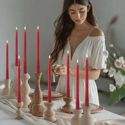 Wine red Taper Candles Stick Spiral Taper Candles-Set of 12 for Fall Decoration Weddings Party Church-Unscented Candles,10inch(F-Wine red)