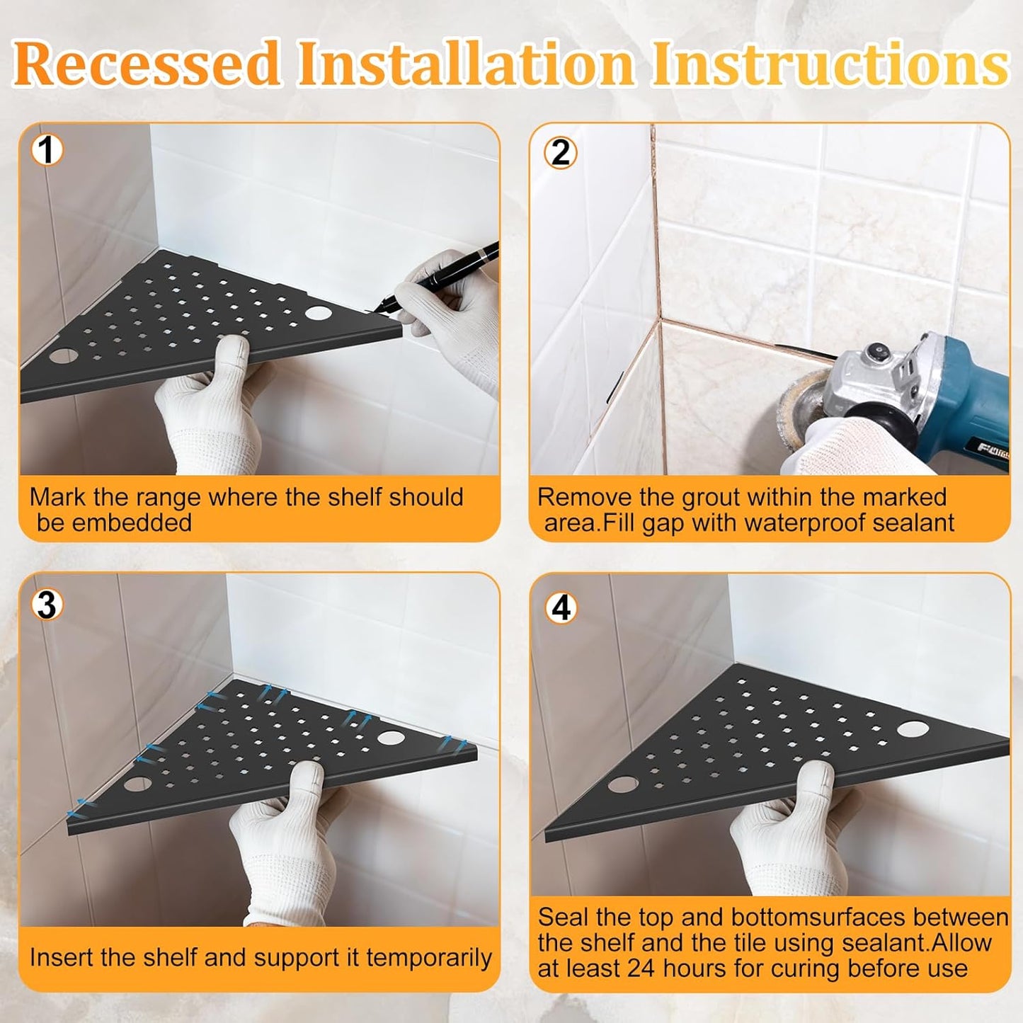 mivndeeopu 2-Pcs, 10 304 Corner Shower Shelves Rustproof Stainless Steel Shower Corner Shelf with Razor Holder