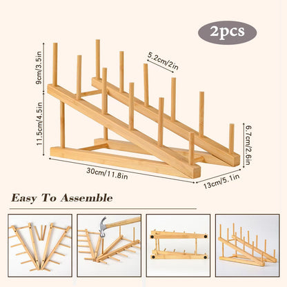 SRYESA 2 Pack Plate Stands For Display,Wooden Plate Holders for Displaying,5-Tier Craft Show Display Stands For Tabletop Book, Artwork, Photo, Puzzle, Magazine and Platter