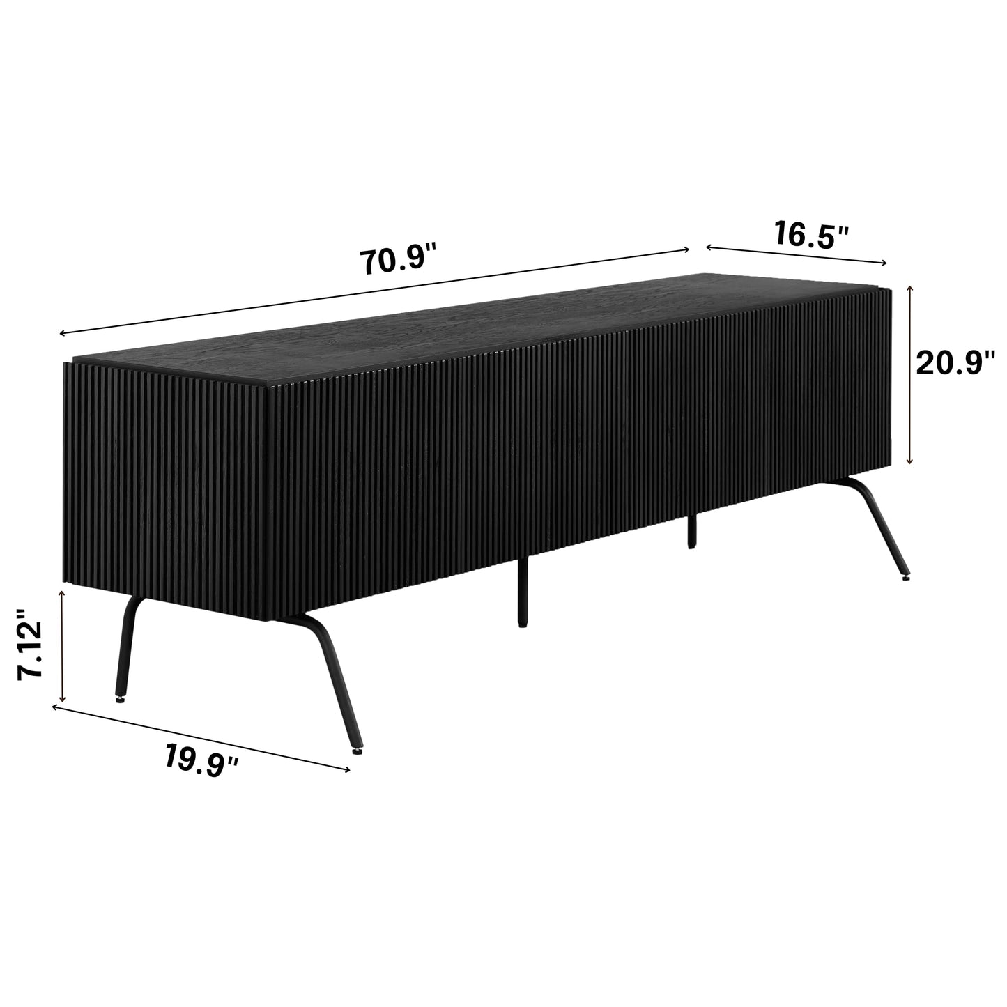 NTC Veil TV Stand with 4 Doors for TVs up to 75’’, Media Console with Vertical Groove Design and Metal Legs, Modern Entertainment Center for Living Room and Bedroom, Effortless Assembly, Burnt Black