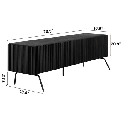 NTC Veil TV Stand with 4 Doors for TVs up to 75’’, Media Console with Vertical Groove Design and Metal Legs, Modern Entertainment Center for Living Room and Bedroom, Effortless Assembly, Burnt Black
