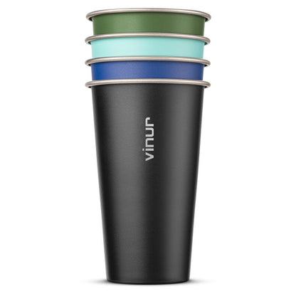 VINUR 4 Pack Stainless Steel Cups 20 oz Pint Tumbler Stackable Metal Drinking Glasses for Travel, Camping, Outdoors (Green-Black-Teal-Navy)