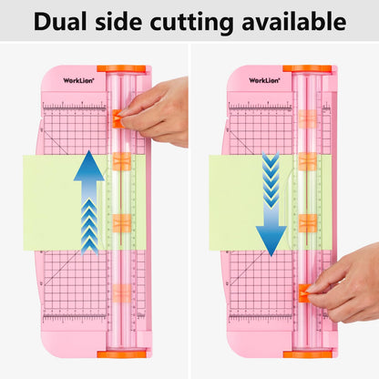 WORKLION Straight Paper Cutter For crafting – Pink 12 Inch Paper Trimmer With Security Safeguard and Side Ruler, Perfect for Cardstock, Coupon,Photos and Crafting Paper.