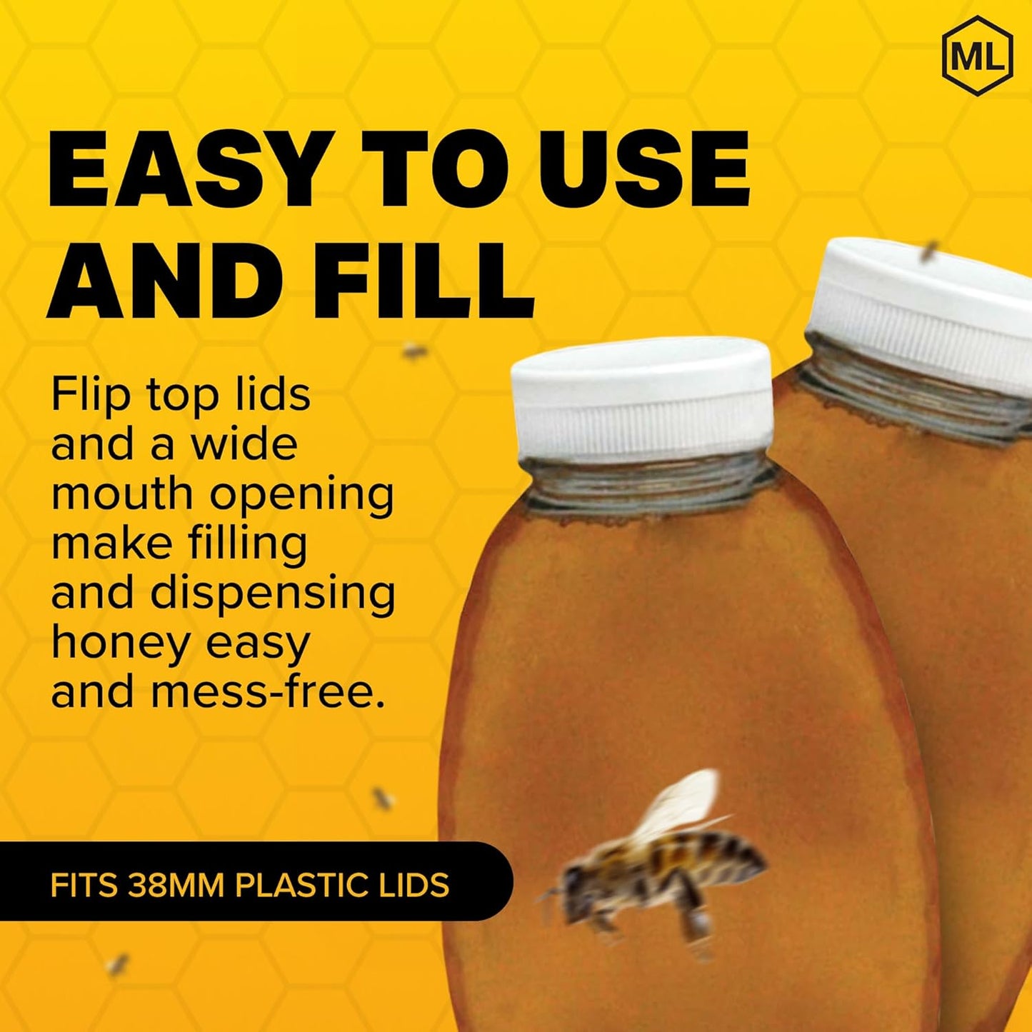 24-Pack, 8 oz Mann Lake Honey Squeeze Bottle, Easy Honey Dispensing, Durable, White Flip-Top Lids Included, Effortless