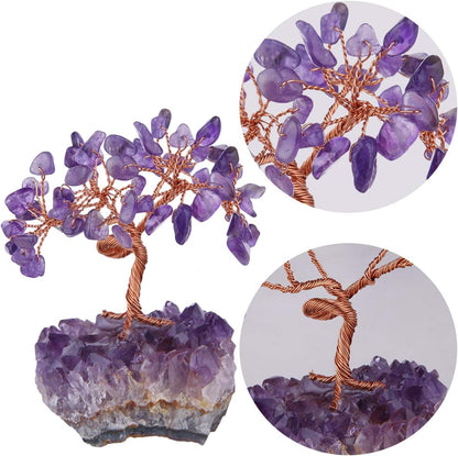 mookaitedecor Amethyst Crystal Tree with Cluster Crystals Base, Bonsai Money Tree for Wealth and Luck