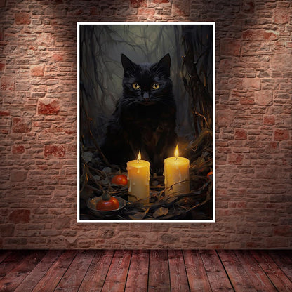 Kisappeared Vintage Gothic Wall Art Black Cat Candle Poster Halloween Artwork Print Canvas Victorian Style Dark