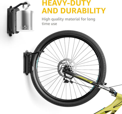 monTEK Swivel Bike Wall Mount - Space-Saving Vertical Bike Rack | Holds Up to 66lbs, Easy Installation, 4 Pack