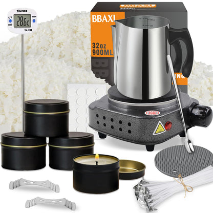 BBAXI Candle Making Kit with Electronic Hot Plate,Candle Wax Melter for Melting,Including Melting Pot, Hot Plate,1lb Soy Wax,Stain Spoon,Cotton Wicks,Center Devices,Wick Stickers