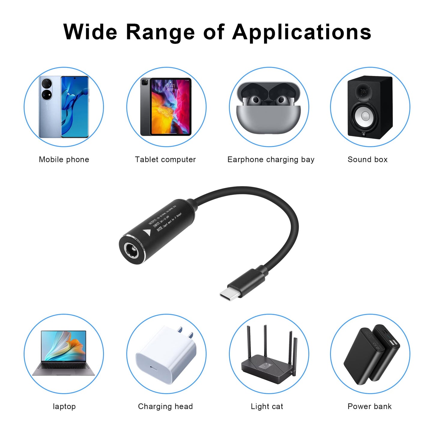 GINTOOYUN PD65W DC5525 to USB-C Charging Cable DC5.5mmx2.5mm Round Female to Type-C Charger Power Adapter Cable for Laptops,Mobile Phones,Tablets, Rechargeables,etc(7Inch)