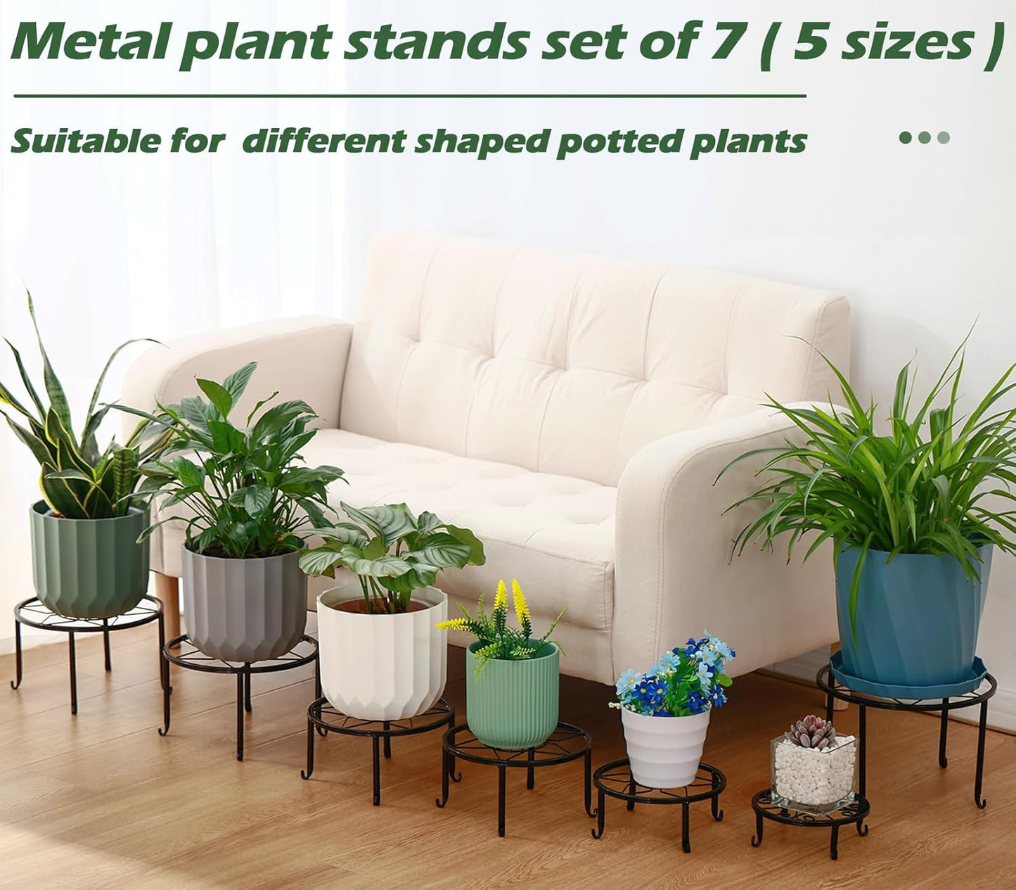 DEELF OUTLET 7-pack 6.9"/ 7.9"/ 9"/ 10"/ 11" Metal Plant Stands Indoor Outdoor Rustproof Iron Potted Plant Holder