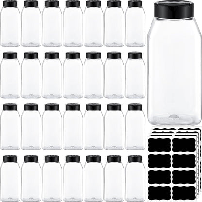 28 Pack 16 oz Mifoci Plastic Spice Jars with Cap Square Plastic Bottle Containers with Shaker Lids and Stickers Large