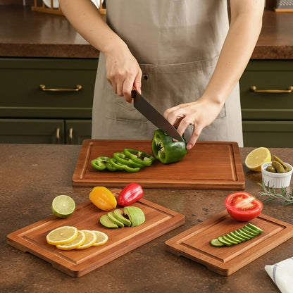 Snuvid Set 3, Bamboo Cutting Board of Wood Cutting Boards for Kitchen with Juice Grooves, Durable Chopping Board
