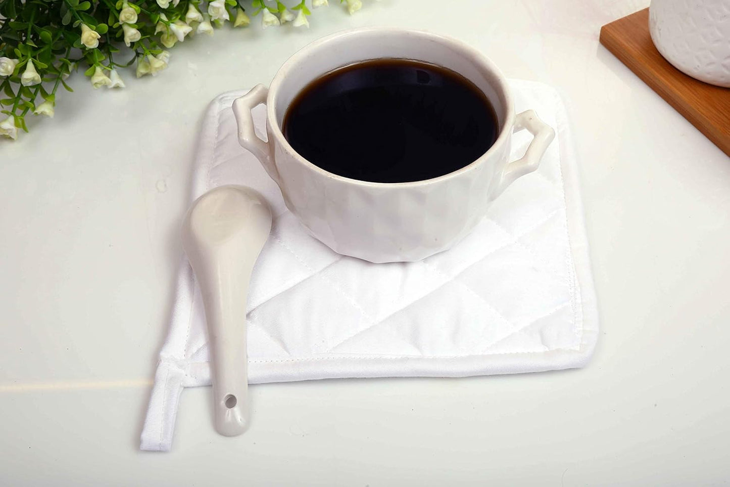 Pot Holders, 100% Cotton (Pack of 10), 8" x 8" Square, Solid White Color for Everyday Kitchen Cooking