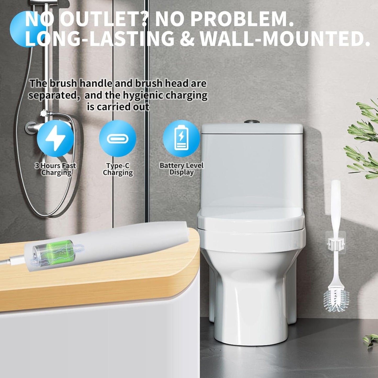 Aloevia IPX7 320RPM Electric Toilet Brush, Ultra Quiet & Powerful Scrubbing, Waterproof Self-Cleaning Brush